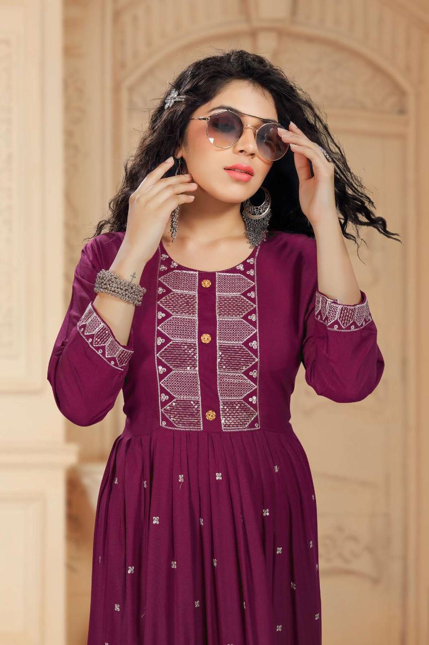 Riyaa Ashmi Ethnic Wear Heavy Rayon Anarkali Kurti Collection
